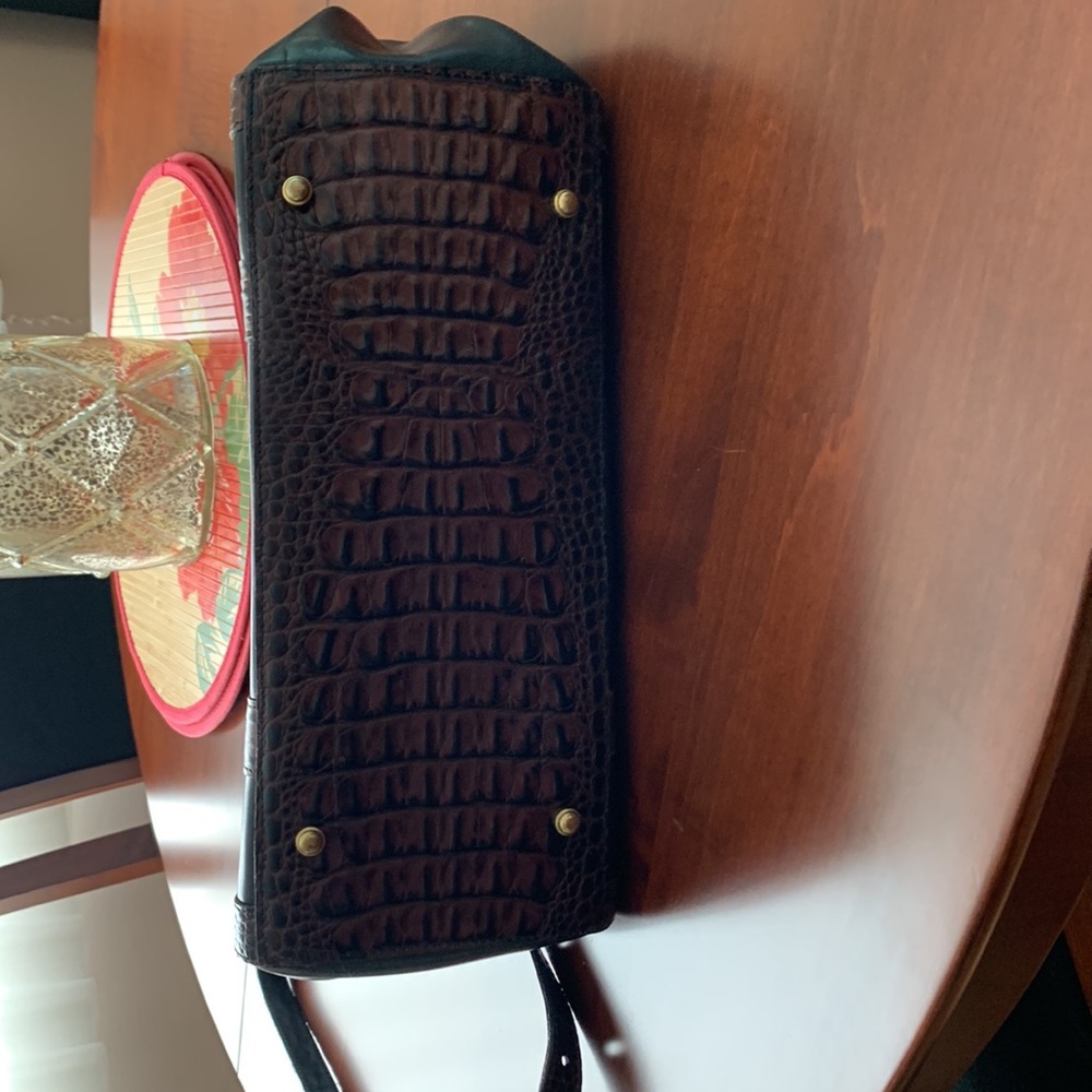 Brahmin leather satchel crossbody black with brown trim - Picture 4 of 8